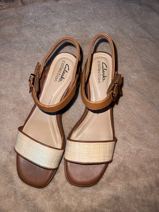 Clarks Shoes - Clarks Collection Jaylan Ray Brown and Cream Women's Slingback Sandals